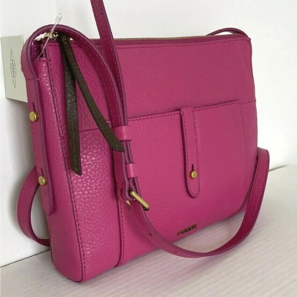 New Fossil Jenna Top Zip Crossbody handbag Like Style Leather Berry - Picture 2 of 7